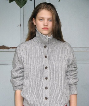 [SINOON] CABLE COLLAR CARDIGAN (GREY)