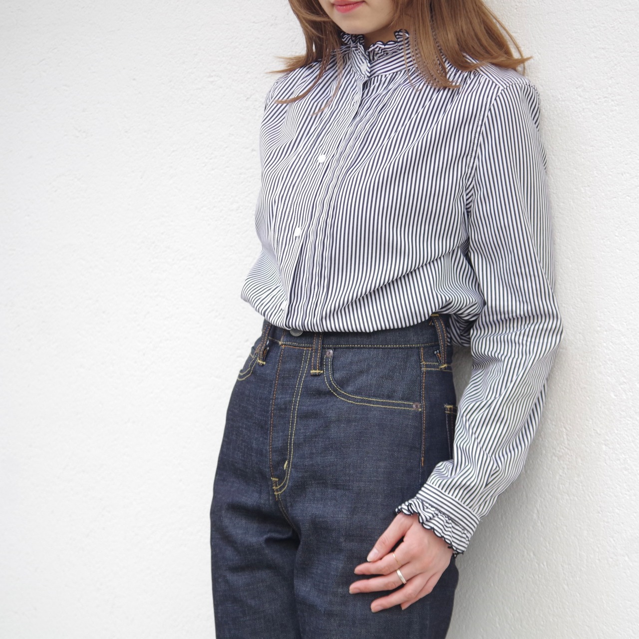 SINME  スカラエンブロイダリーシャツ   ロンドンストライプ(狭)