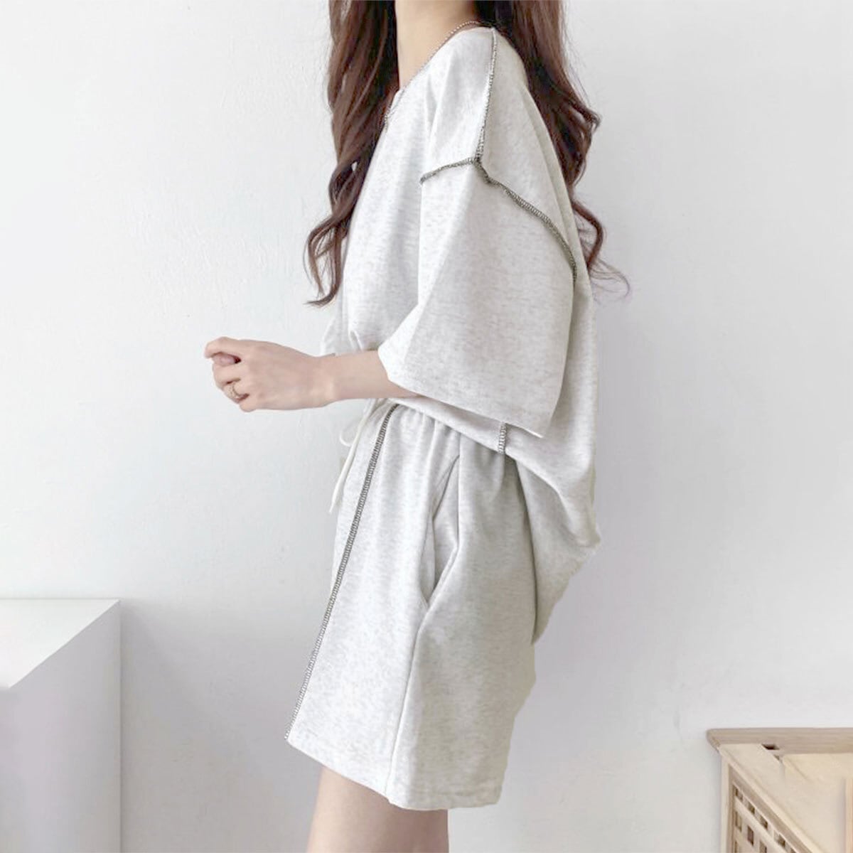 スウェット セットアップ Tシャツ ショートパンツ 2点セット レディース 春夏 韓国 ルームウェア 部屋着 大人 カジュアル ゆったり リラックス 体型カバー ハイウエスト ウエストゴム シンプル 大人可愛い 大人女子