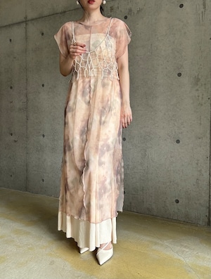 【即納】ニュアンス柄シアーロングトップス