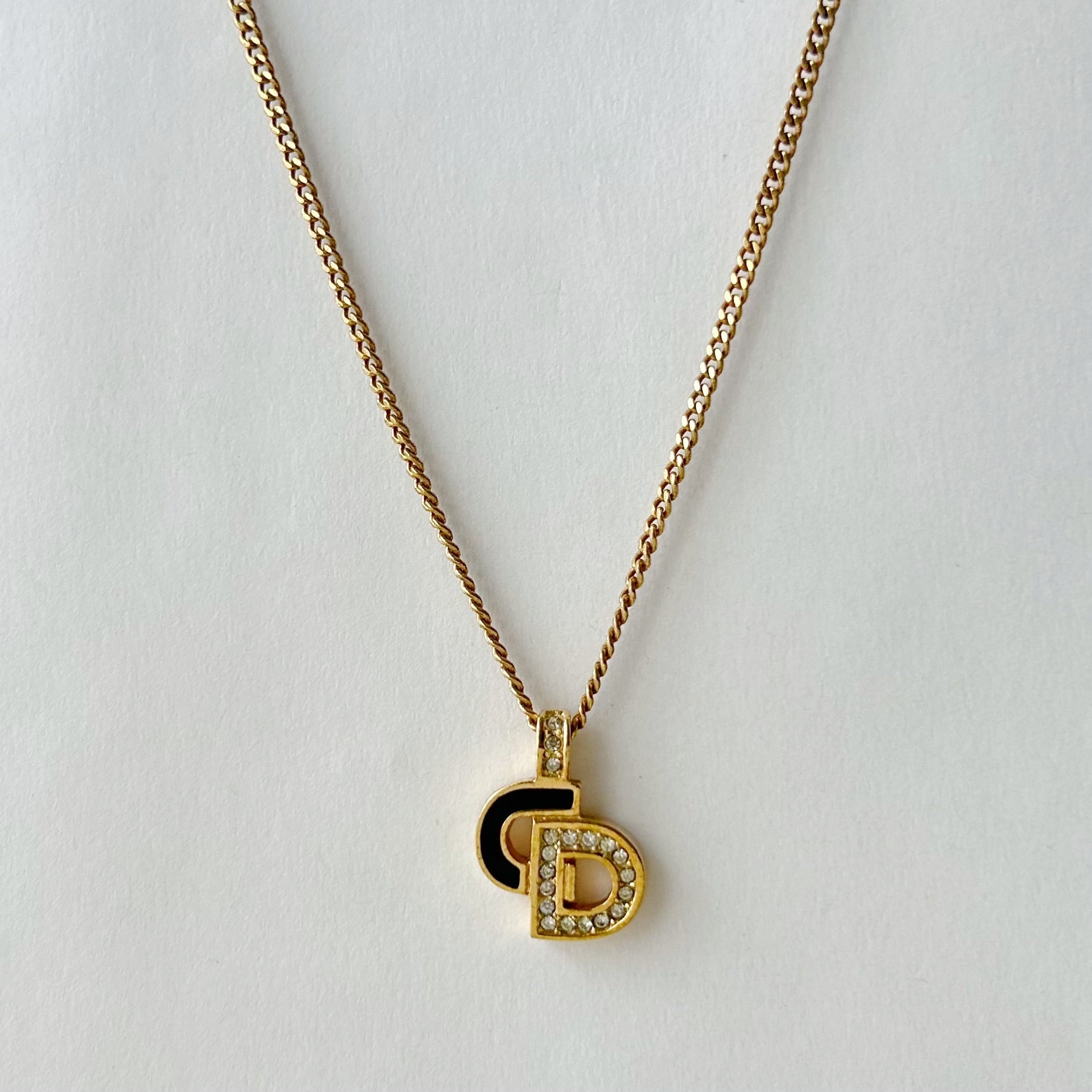 N5561】Christian Dior logo rhinestone necklace/クリスチャン