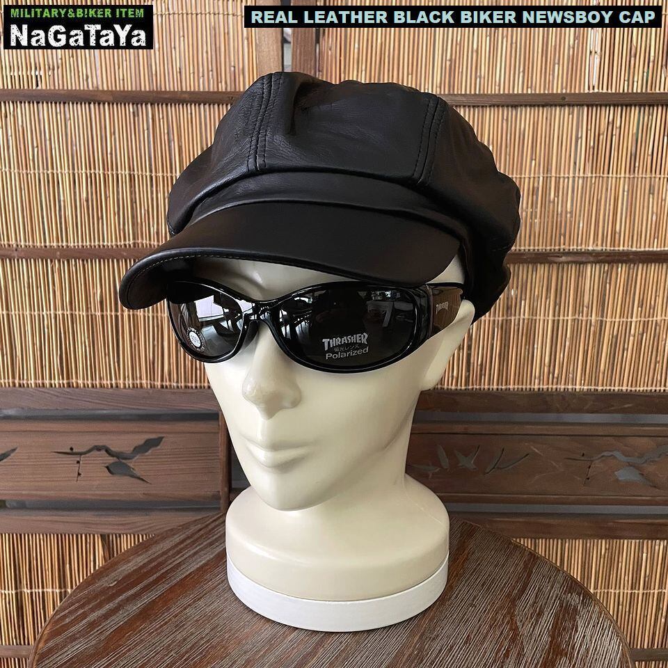 本革 BIKER モーターサイクルキャップ キャスケット リアルレザー