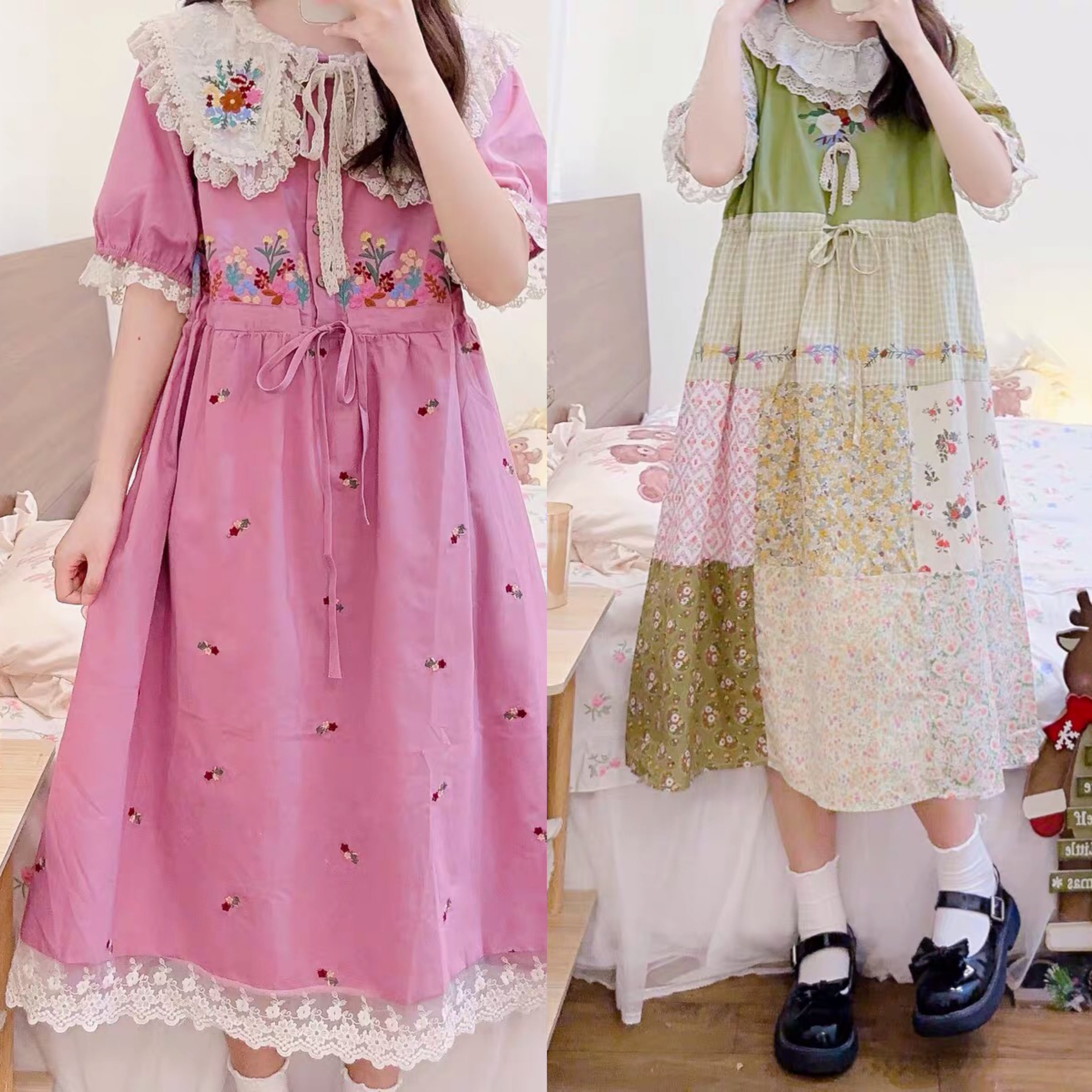 ワンピース 丸襟 ワンピース 黄色 ワンピース ピンク 赤 ワンピース 花