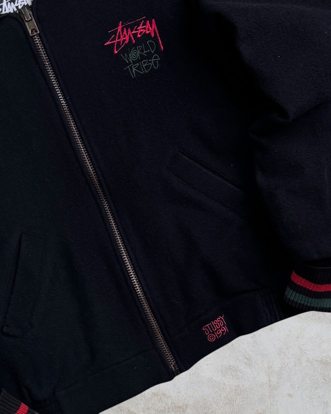 Special!!】90's old stussy Wool Varsity Jacket “©︎1991” “WORLD