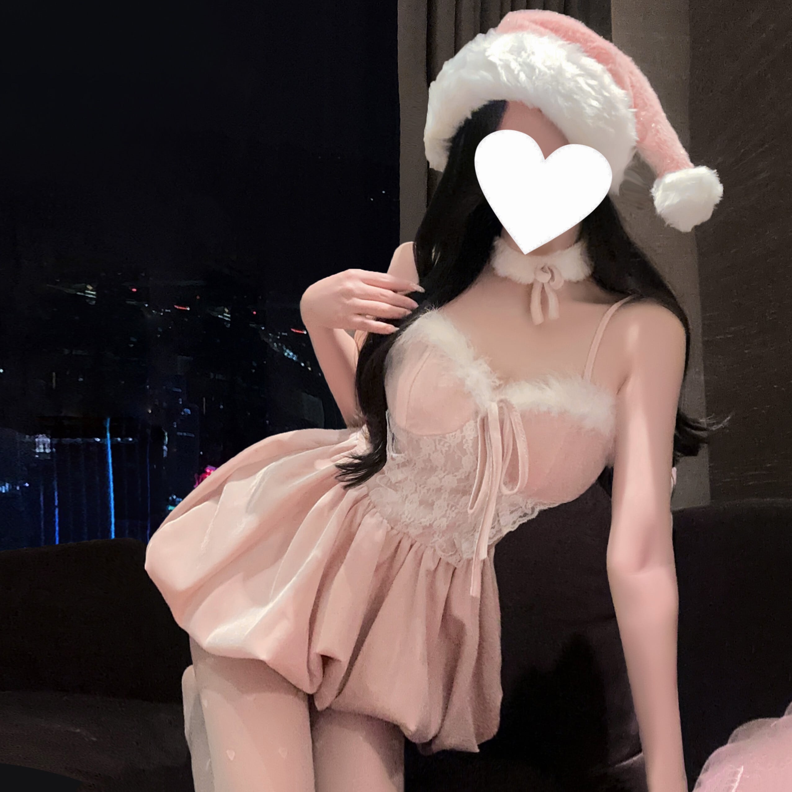 【4点セット】クリスマス 大人可愛い セクシー キャミワンピ フレアワンピ ファーデザイン レース JC2-DML40