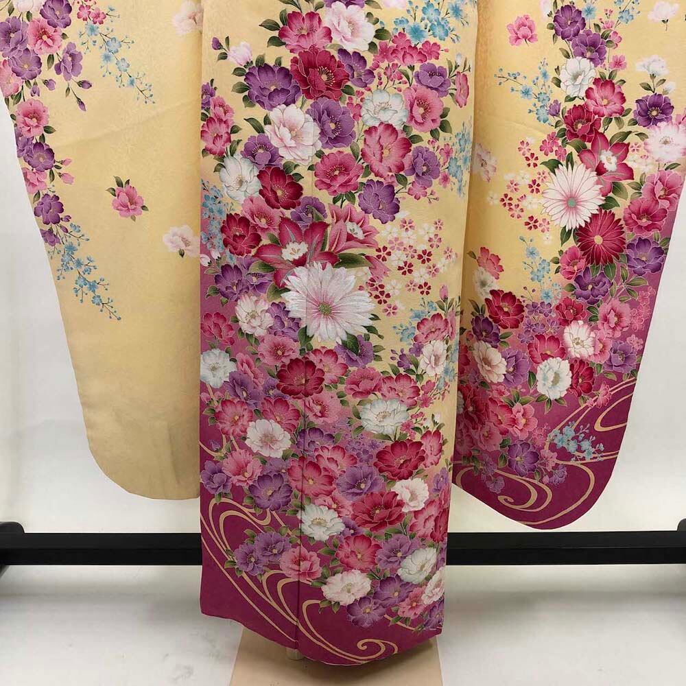 振袖5点セット 裄66.5cm 身丈172cm 牡丹 振袖 帯 帯揚げ 帯締め