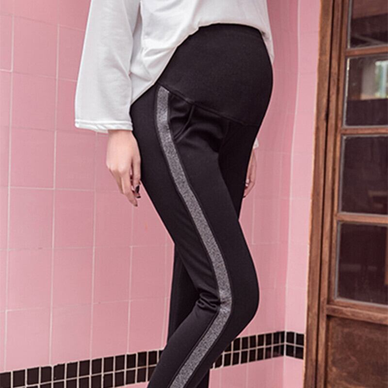 【新作】【送料無料】 70＃秋春ブラックパッチワークマタニティパンツ調節可能なベリーストレートパンツ服妊娠中の女性妊娠中のズボン スプリング 春物 オータム 秋物 アジャスタブル AL expec41256173994