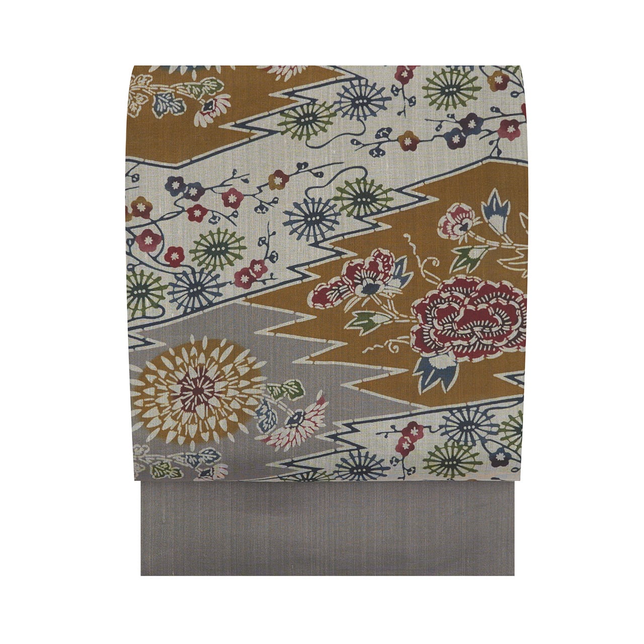 栗山吉三郎 稲妻取にお花の模様 京紅型名古屋帯【中古】 | かわの屋