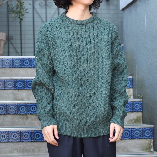 EU VINTAGE SWEATERS OF IRELAND CABLE DESIGN FISHERMAN KNIT MADE IN IRELAND/ヨーロッパ古着ケーブルデザインフィッシャーマンニット(アランニット)