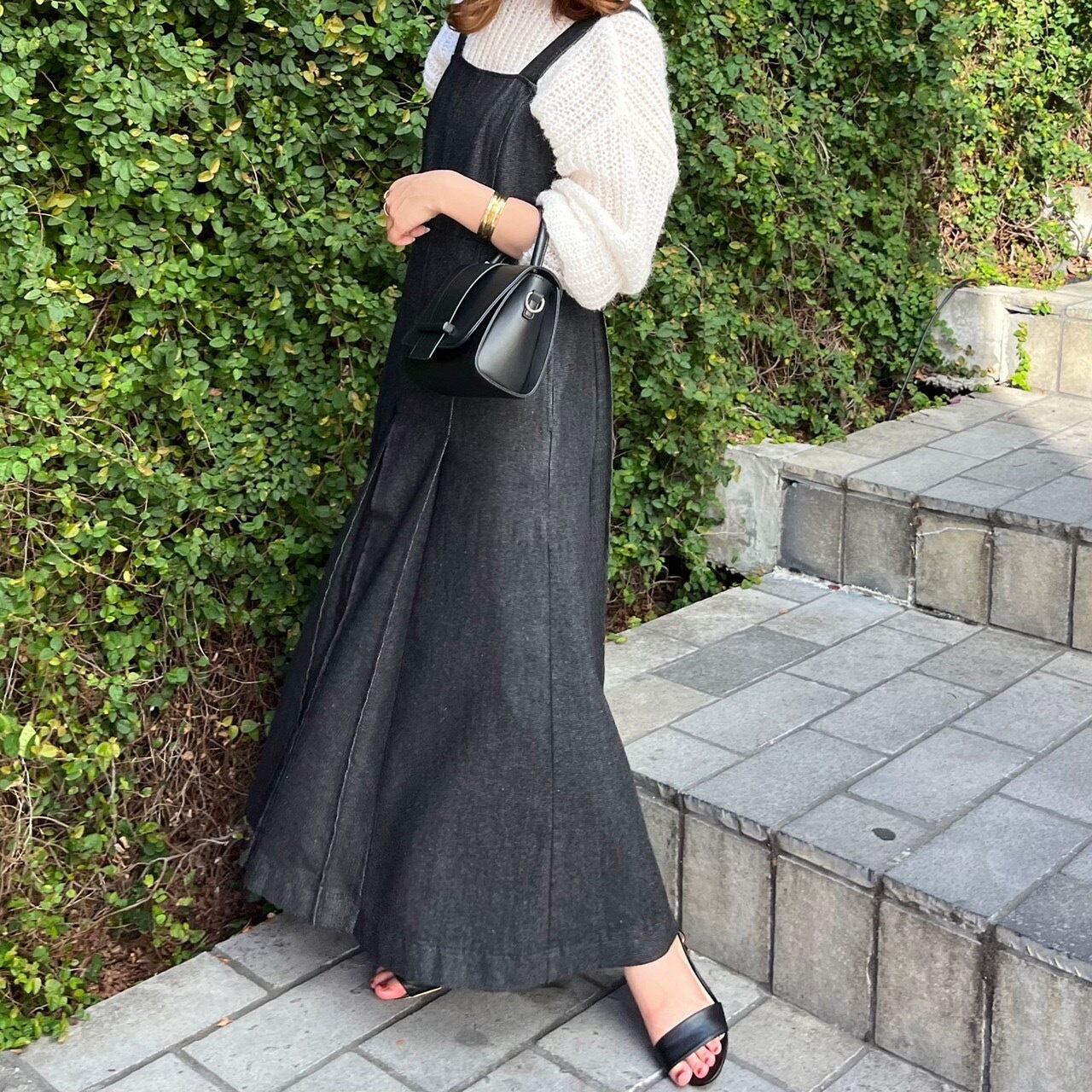 タックプリーツデニムジャンバースカート Every Very Niceclaup