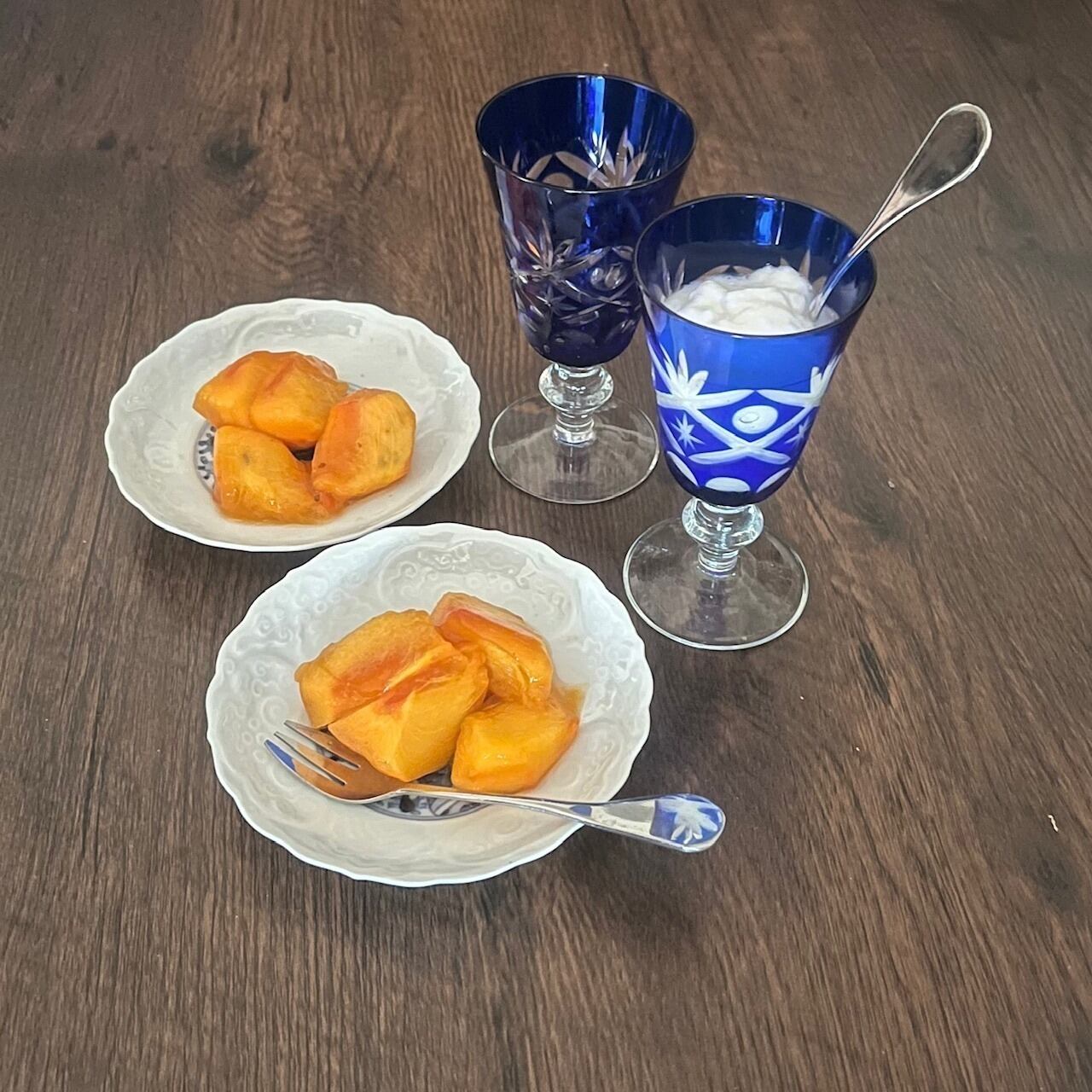 切子 青 ブルー ワイングラス 食前酒 2客 | 古美術 希 のぞみ 美術