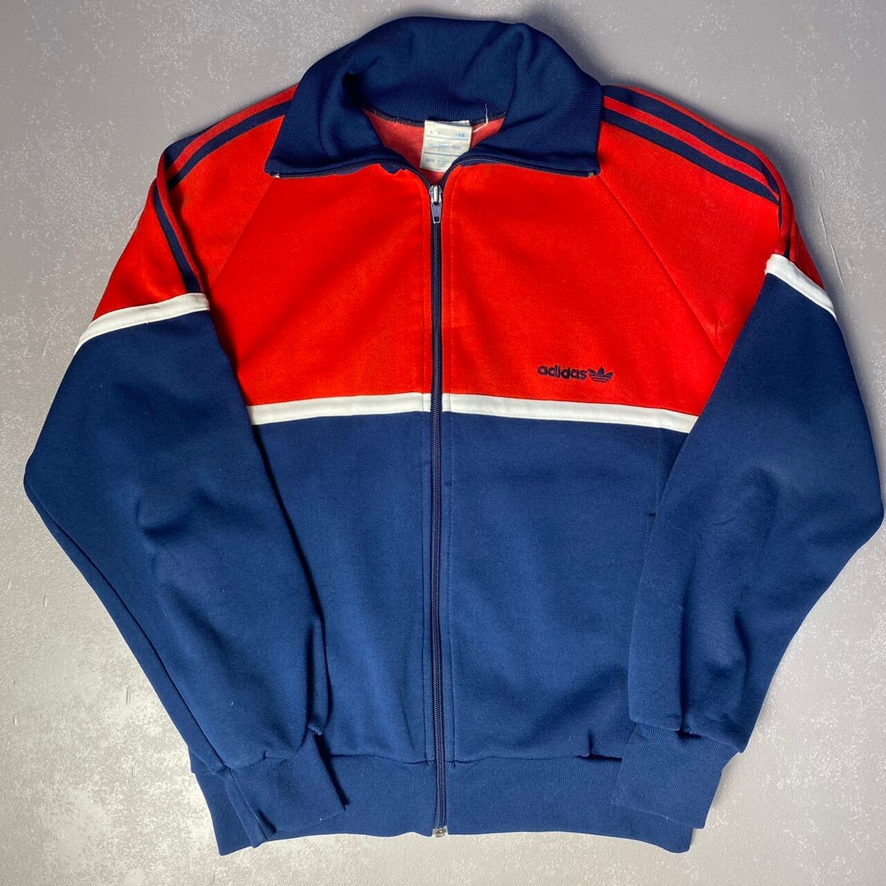 adidas アディダス トレフォイルロゴ 刺繍 トラックジャケット M相当 古着 ジャージ 袖ライン レッド×ブルー 赤 青【ジャージ・トラックジャケット】