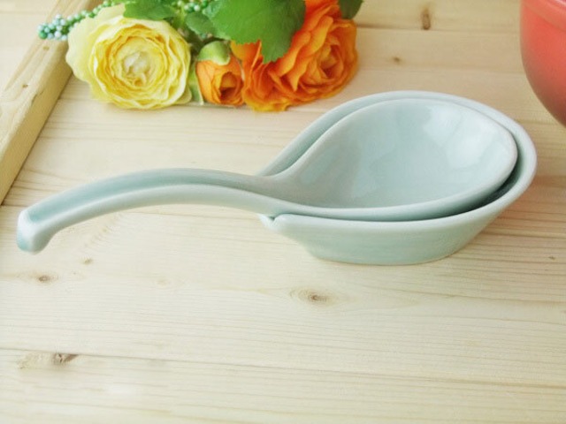 大きな青地レンゲ 受け台付 和食器 土鍋 お玉 萬古焼