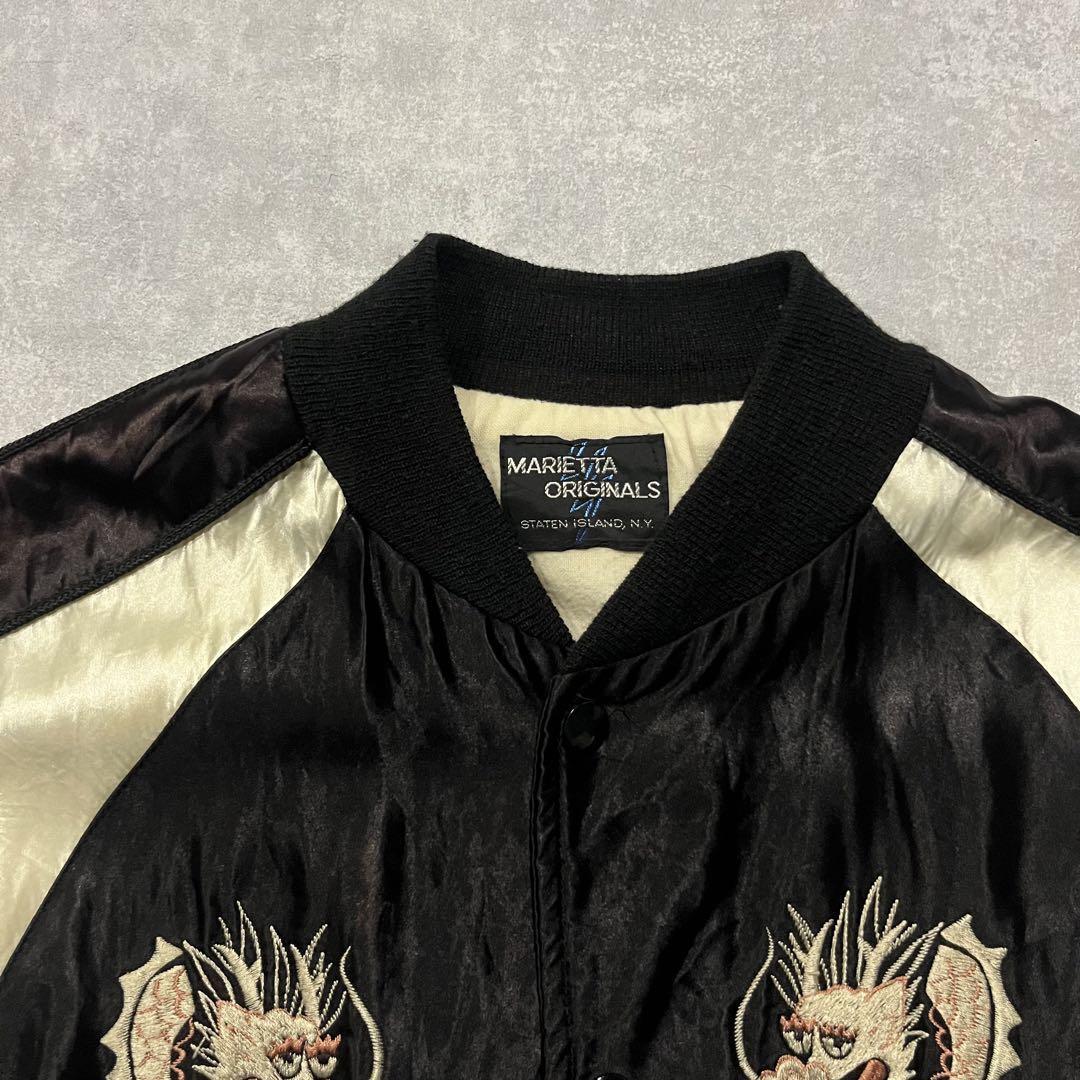 70s スカジャン 龍 日本地図 刺繍 ブラック スタジャンボディ usa製
