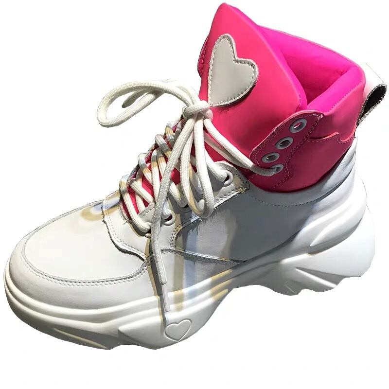 【23〜25.5cm】スニーカー ハート ピンク ホワイト 白 靴 ネオン カジュアル シューズ