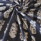 ブロックプリント生地【50cm単位】インド綿  花柄 黒×生成り #36310-BK1