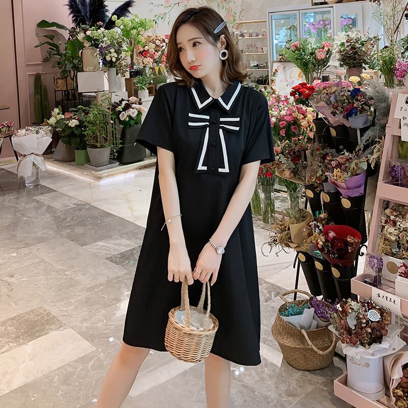 【新作】【送料無料】 新しいマタニティドレスファッションラペルルーズミドル丈とラージサイズのマタニティドレスのマタニティドレス2019夏バージョン-アリババ 大きめサイズ サマー 夏物 expec261656755775