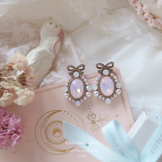 vintage pink opal stone ピアス/イヤリング LD015