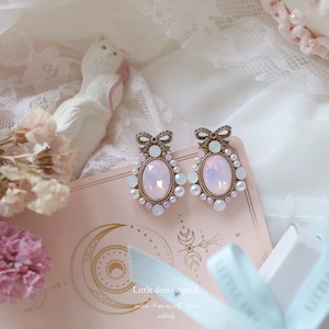 vintage pink opal stone ピアス/イヤリング LD015