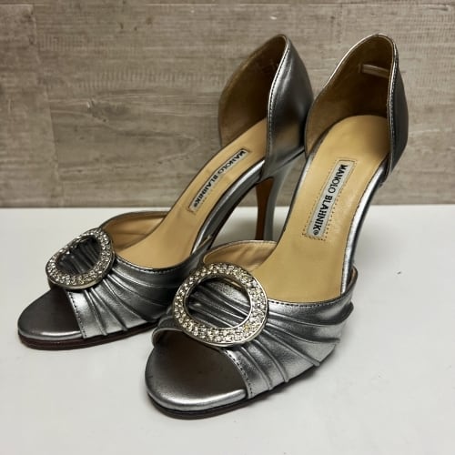 MANOLO BLAHNIK マノロ ブラニク ミュールサンダル シルバー系 【中 
