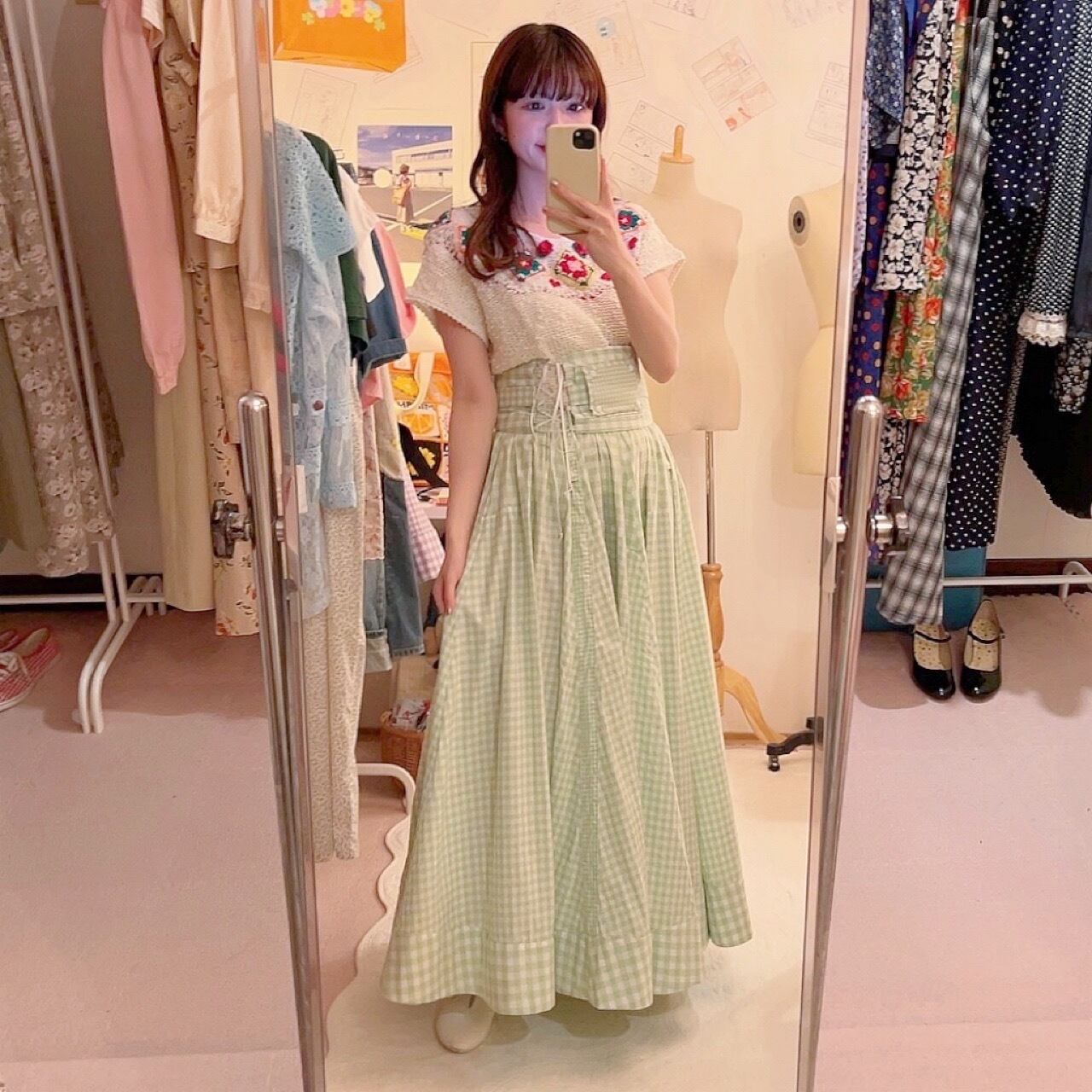 original : transformation belt gingham check skirt . green