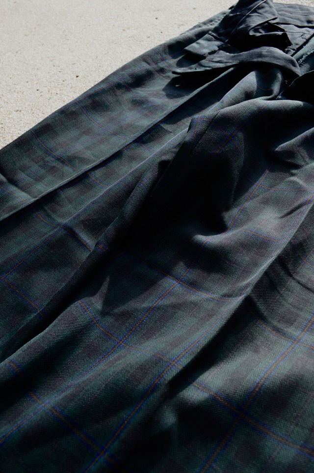 Old Blank Slacks 90's Tartan Check 2Tuck Poly Wool Slacks Dark Green Black オールドスラックス ポリウール サマースラックス