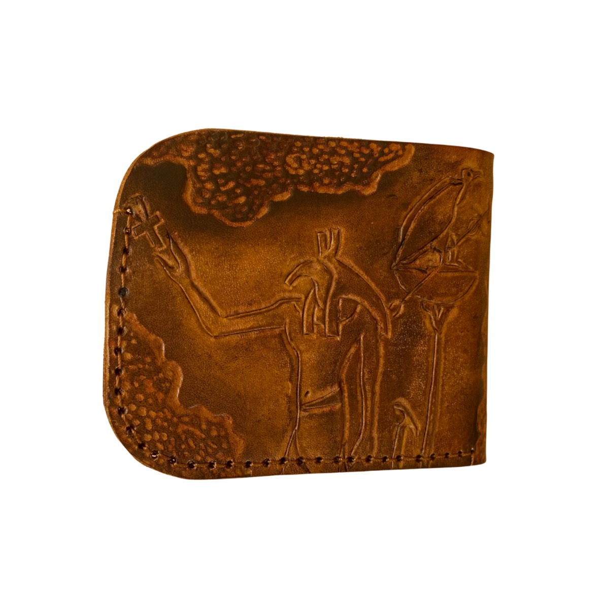 一点物】【本革】二つ折りアートウォレット 古代エジプト柄1（トト神