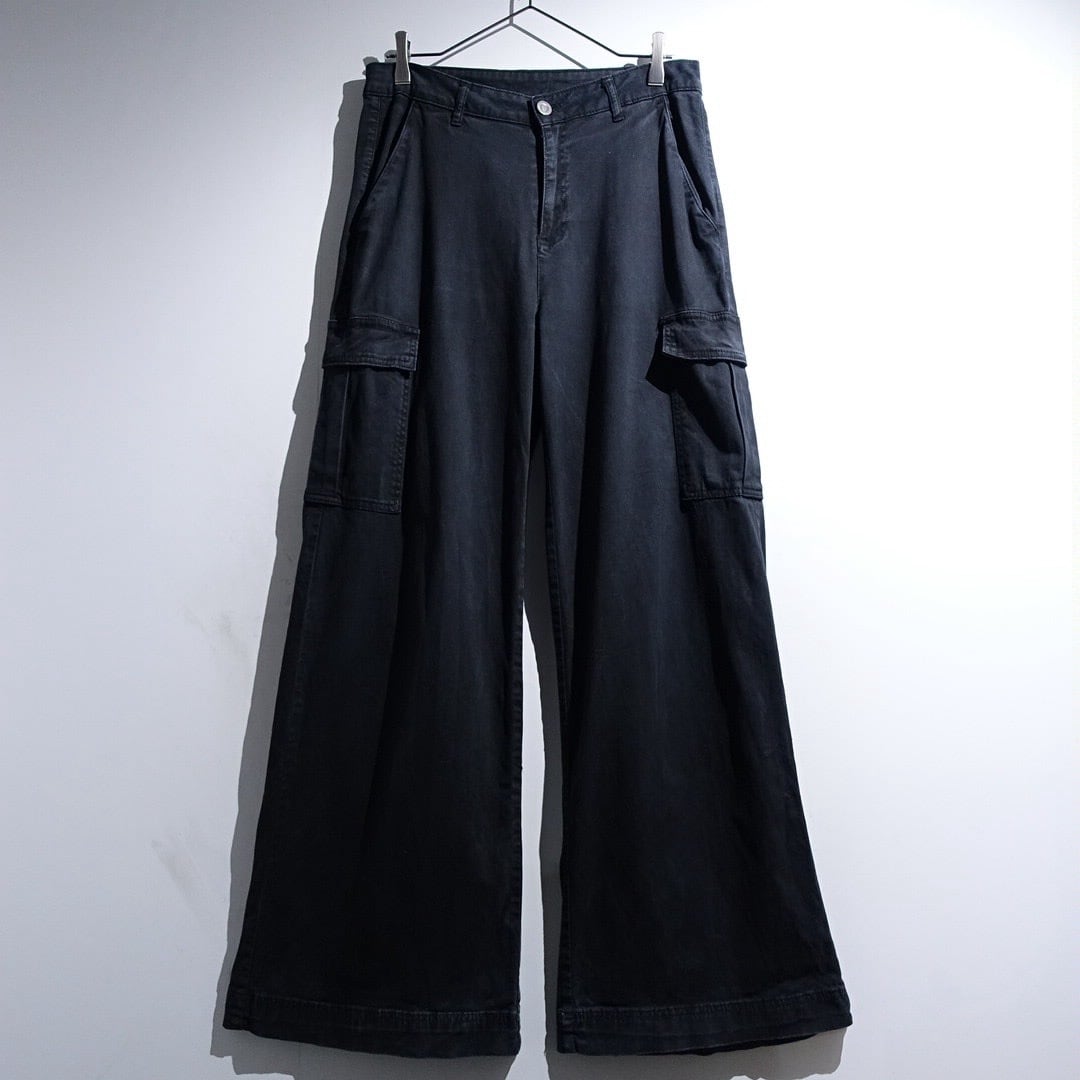 Black Wide Flare Cargo Pants