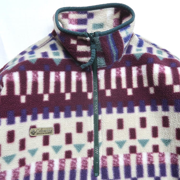 古着 USA製 コロンビア Columbia 総柄 ハーフジップ プルオーバー