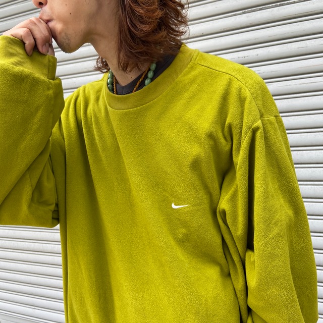 『送料無料』90s NIKE ナイキ フリースプルオーバー 緑 ワンポイント スウォッシュ