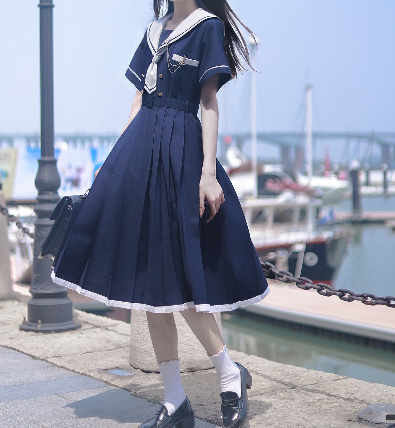 ダブルボタンマリン半袖セーラーワンピース Sakura Bloom