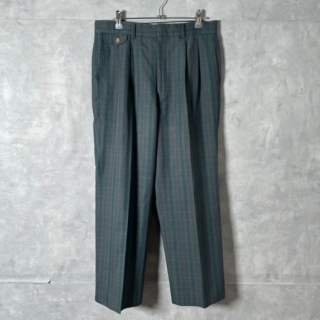 #6848 retoro check pattern wide slacks pants