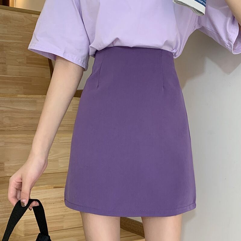 ネットレッドハイウエストスリムスカート2020夏新作レディースレトロパープルAラインスカートオールマッチショートスカート 1号婦人1096223767