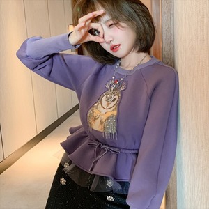 【送料無料】 セーター  ラウンドネック  ショート丈  フリル  カジュアル系  フェミニン  ガーリー  フクロウ  リボン  大人可愛い  暖かい  暖かコーデ   厚手生地  大きめ  プラスサイズ  レディースファッション  可愛い  冬  お出かけ・女子会・デイリ—ユース