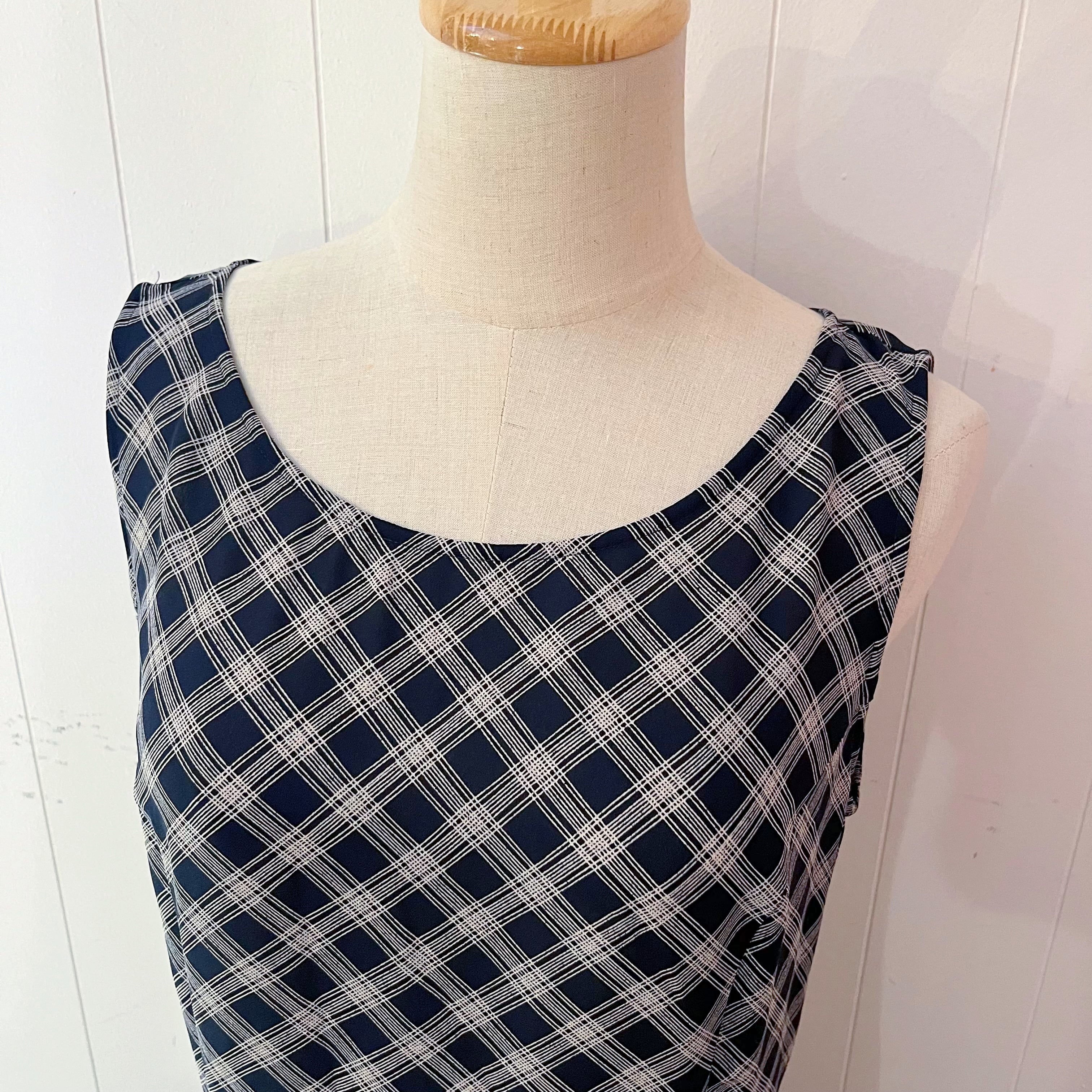 navy plaid sleeve less one-piece