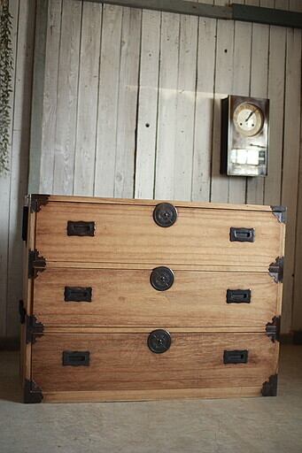 丸金具　時代箪笥3段　タンス 丸金具 時代箪笥3段 タンス | denbee 古道具