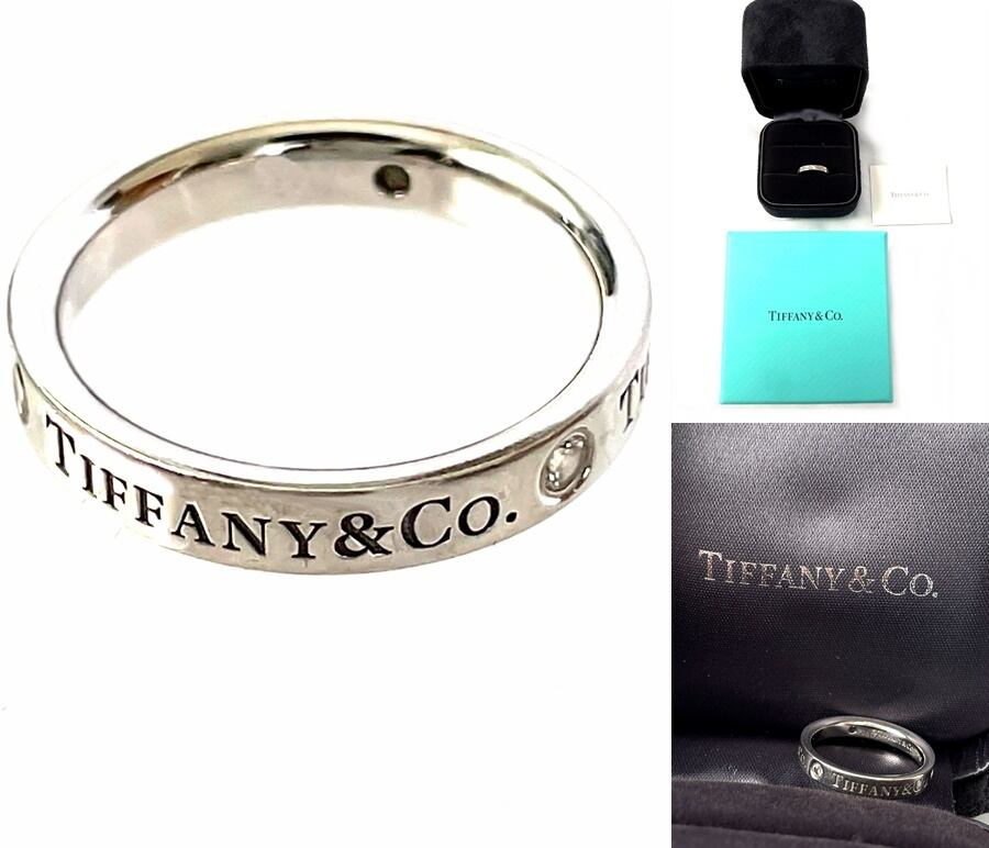 TIFFANY ティファニー プラチナ 3P ダイヤモンド ロゴ バンドリング 指輪 PT950