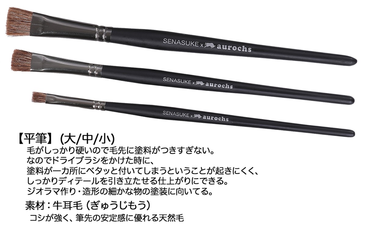 ⑧せなすけの筆：平筆 ドライブラシ (大) (バラ売り) 【ミニチュア