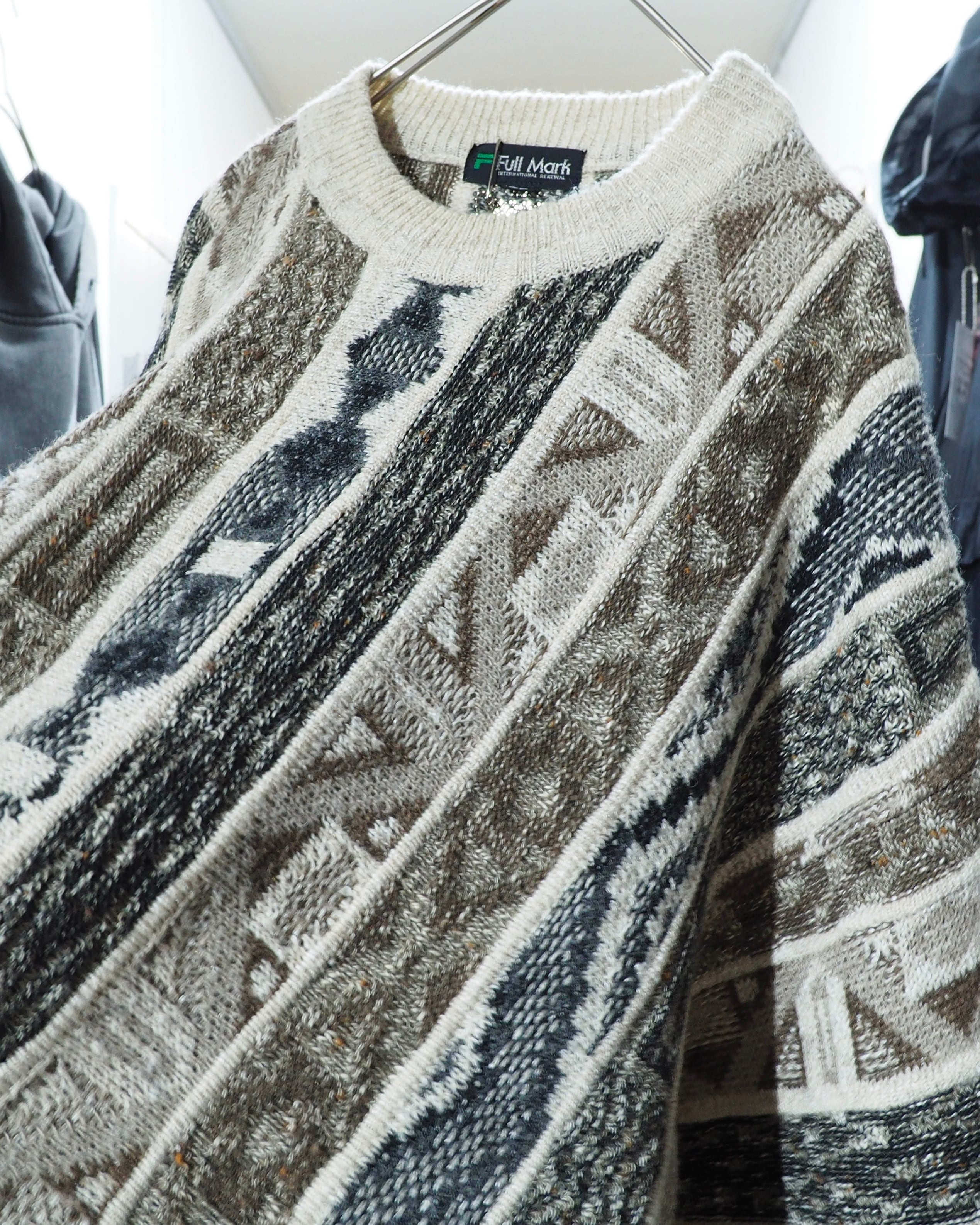 1990s " Made in Italy " Multi Color Geometric pattern vintage loose knit