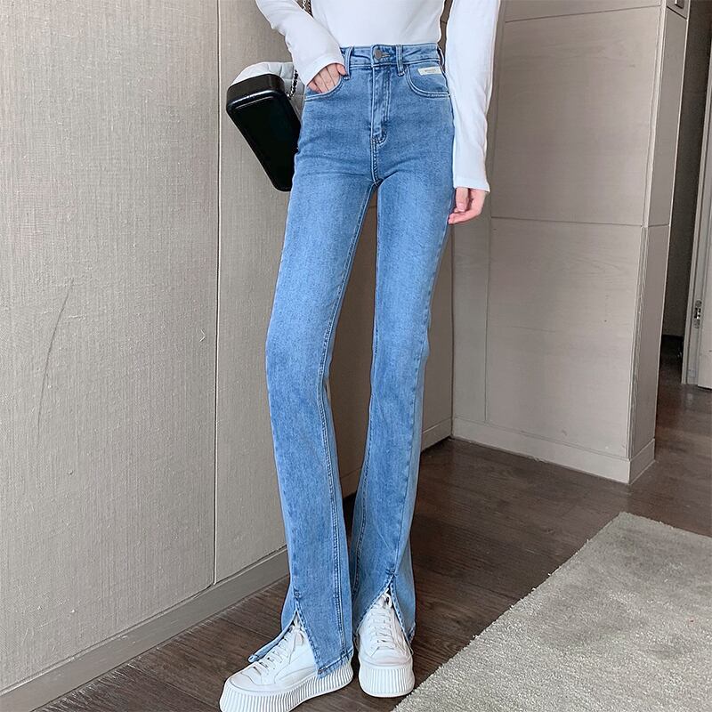 ジーンズ スリットウェスト薄手パンツ ブラックワイドレッグ レッド スプリング 春物 サマー 夏物 ワイドパンツ ブラックストロベリース82389392862