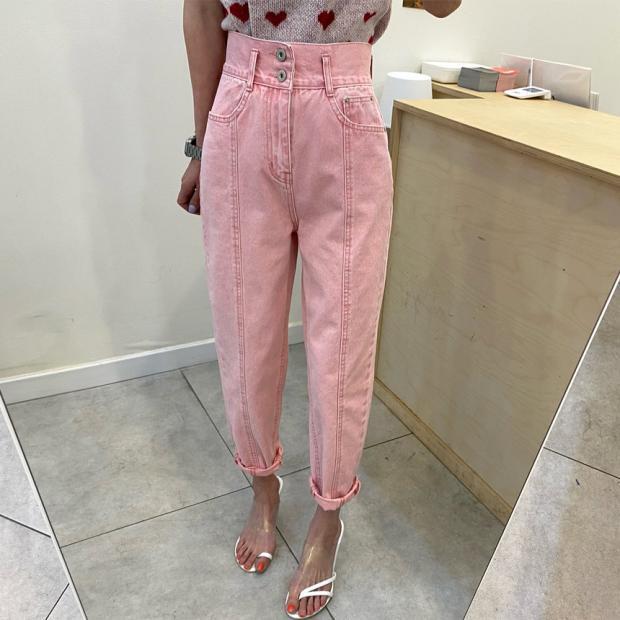 ボトムス パンツ レディース デニムパンツ S M L ハーレムパンツ クロップドパンツ 9分丈 ハイウエスト ポケット シンプル カジュアル かわいい 大人 大人可愛い 大人女子 おしゃれ かっこいい スポーティー キュート ガーリー こなれ感 抜け感 ブルー ピンク 無地 春 夏 秋 10代 20代 30代 40代 OL 通勤 学生 学生 デート お出かけ 女子会 休日 公園 散歩 デイリー 着回し 普段使い 韓国系 ファッション コーデ 送料無料 楽ちん モテ 美脚 トレンド 流行 インスタ映え