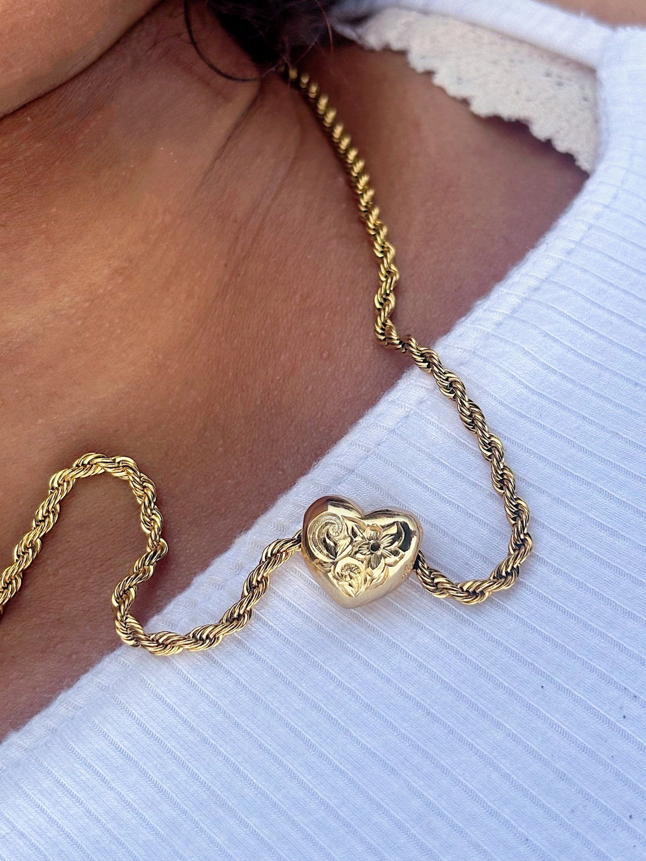 チャンキーハートネックレス(細)