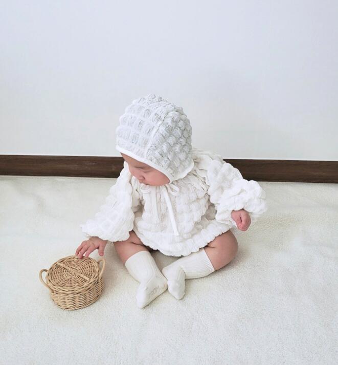 ベビー服 ポップコーンロンパース 帽子 セット 秋服 長袖 男女兼用