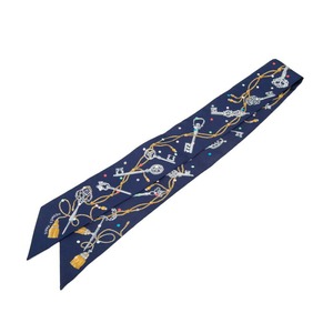 エルメス ツイリー Les Cles a Pois レ クレ ア ポア スカーフ ネイビー マルチカラー シルク レディース HERMES 【中古】