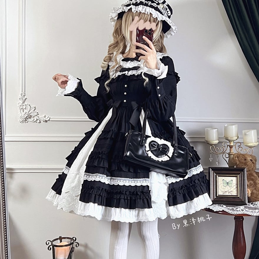 ゴスロリ好きに】ドールゴシック ロリータワンピース フリル重ね