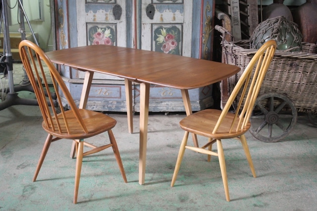 【長期レンタル専用】ERCOL スモールドロップリーフテーブル　ダイニング3点セット7