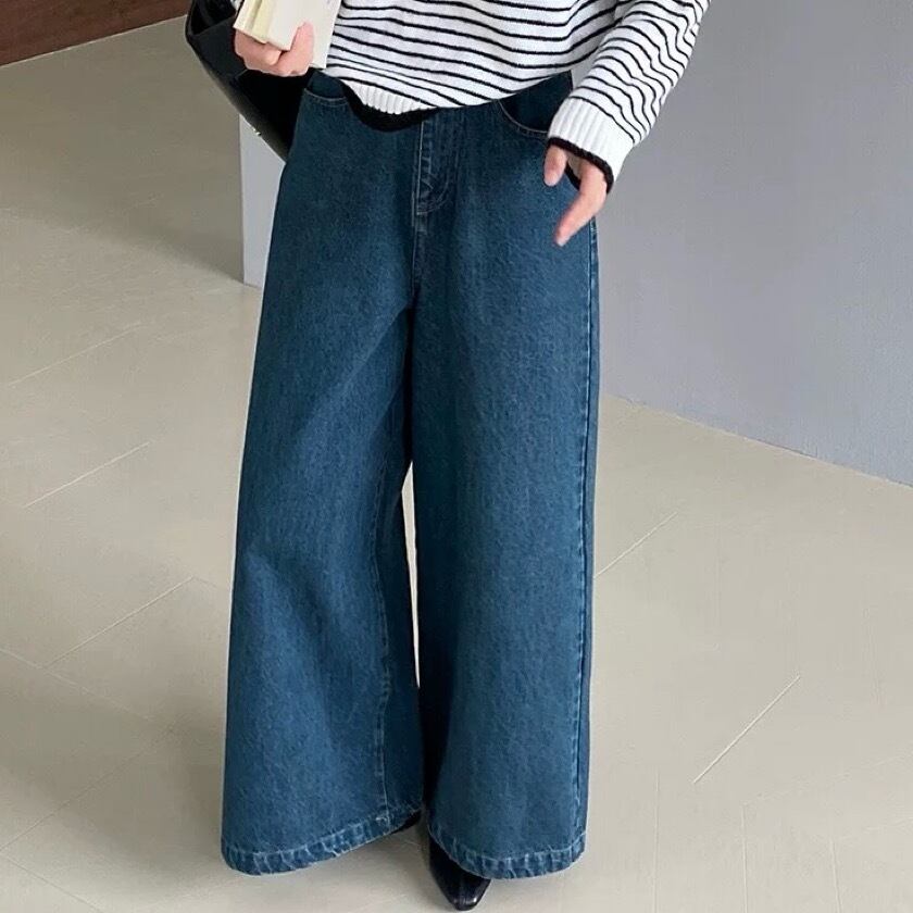 high waist denim wide pants m0068