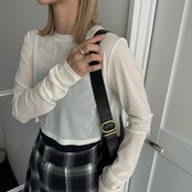 crew neck tulle sheer short tops/offwhite