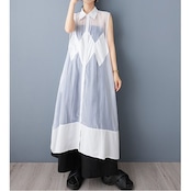 シアー素材 切替 ロングシャツワンピース 30083
