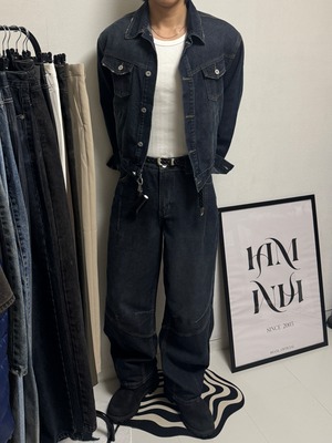【PANTS】Structured Panel Lined Wide Denim (Dark Blue)